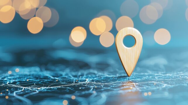 Location Map Pin Marker Close up of a sleek map pin icon on a digital map, representing precise location tracking in a modern design.