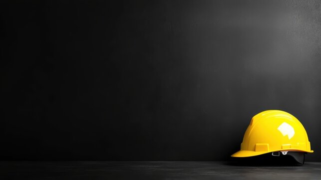 hardhat Safety Warning Symbol A simple icon of a hardhat in bright yellow, used as a prominent safety warning against a contrasting black background.