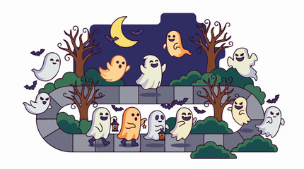 Naklejka premium Playful Ghosts in Spooky Halloween Scene