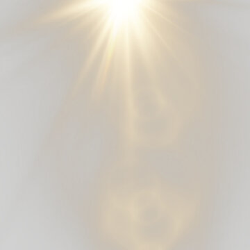 Abstract sunlight overlay with shimmering highlights and radiant rays. Golden glow effect with lens flares and magical energy on a transparent PNG background.	
