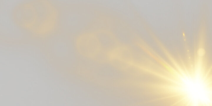 Golden sunlight burst with soft bokeh and lens flare overlay for photo and video editing
