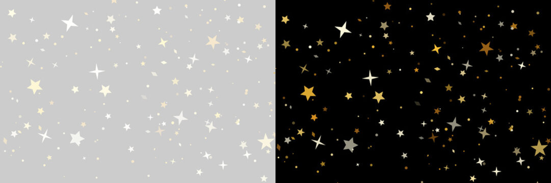 Golden sparkling star trail glitter dust on black and gray backgrounds on transparent background