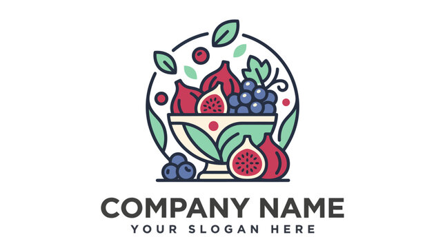 Creative vector logo design featuring a bowl of fresh figs and grapes.