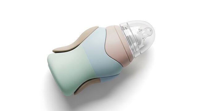 Baby bottle with soft silicone nipple on light background