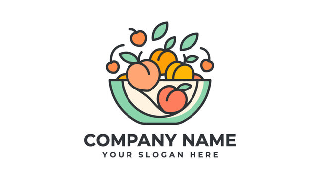 Fresh peach and fruit salad bowl logo design.