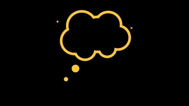 Golden Thought Bubble Animation on Alpha Channel, Minimalist Comic Cloud Motion Graphic with Animated Thinking Icon for Creative Brainstorming Visual