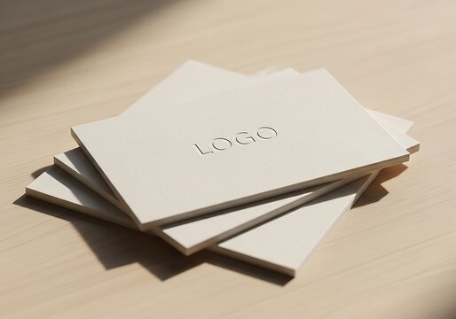 A stack of white notebooks with embossed logo