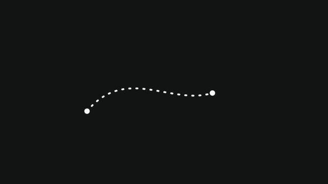 Animated Dotted Travel Route Path Drawing on Black Background with GPS Map Pin Marker Destination Icon for Travel Vlog Navigation and Logistics Overlay