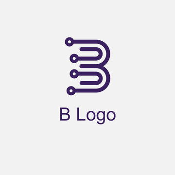 Modelo de logotipo da letra B em linhas de circuito roxo