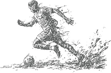 Fototapeta premium Dynamic soccer player kicking ball with force, sketch illustration in motion