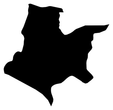 A contour map of Bomi County. Liberian county silhouette