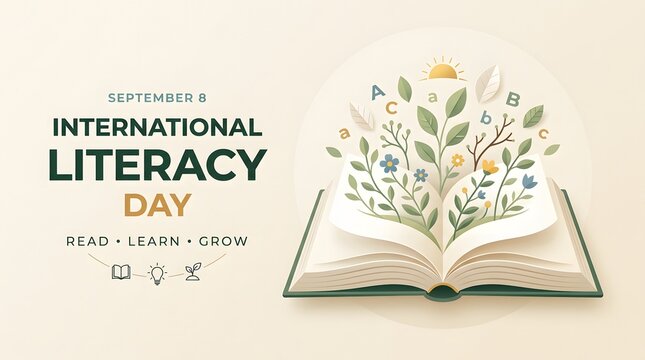 Open book with floral arrangement and letters a vector illustration