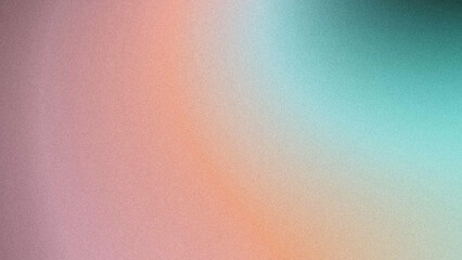 Fototapeta premium Abstract grainy noisy gradient background, smooth color transition from mauve‑pink, warm peach‑orange to soft mint teal. Vintage textured noise grain effect, subtle horizontal blend.