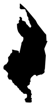 A contour map of Southern Malawi Region. Malawian region silhouette