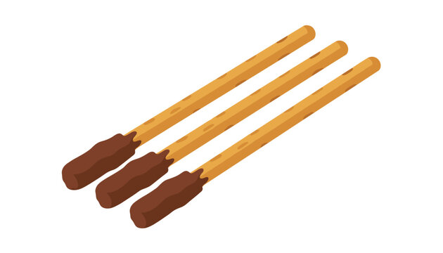 Three delicious crispy biscuit sticks partially dipped in dark chocolate glaze arranged in parallel lines.