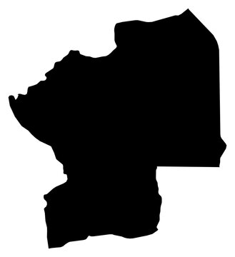 A contour map of Centre Region. Togolese region silhouette