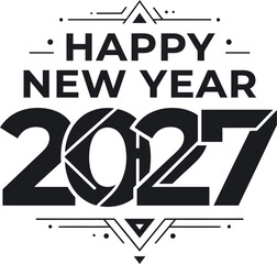 Happy New Year 2027 black and white typography design with triangle patterns © Mstshima