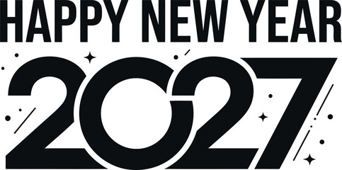 Happy New Year 2027 black and white typography design with geometric shapes © Mstshima