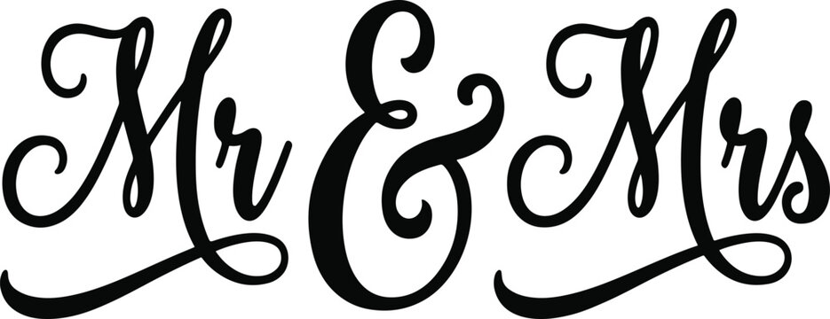 Mr and Mrs Hand Lettering Typography Vector Wedding Design