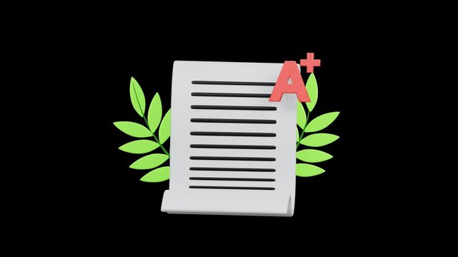 3D Academic Success Document with A Plus Grade 4K Animation