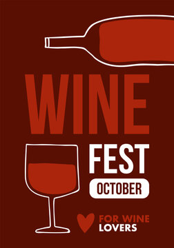 Wine Festival Poster Templates Set, Hand Drawn Minimalist Vector Design Featuring Red Wine Bottle, Wine Glasses, and Tasting Event Typography on White Background