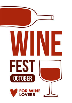 Wine Festival Poster Templates Set, Hand Drawn Minimalist Vector Design Featuring Red Wine Bottle, Wine Glasses, and Tasting Event Typography on White Background