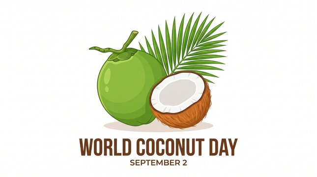 World coconut day illustration with cut coconut