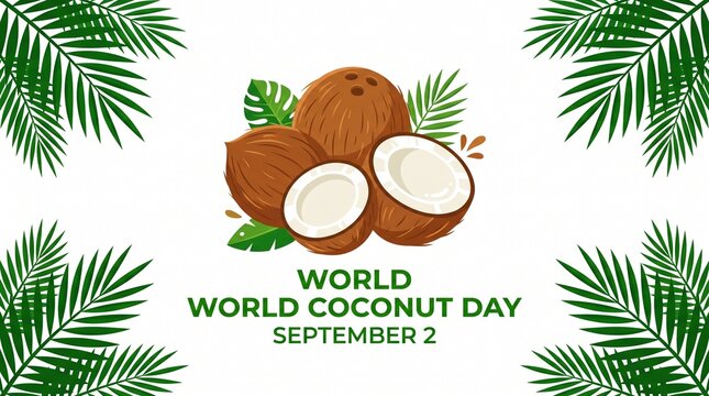 World coconut day illustration with two coconuts