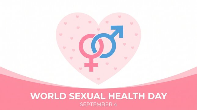 World sexual health day pink heart icon with gender symbols