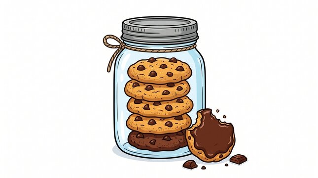 Chocolate chip cookies in a glass jar with handle