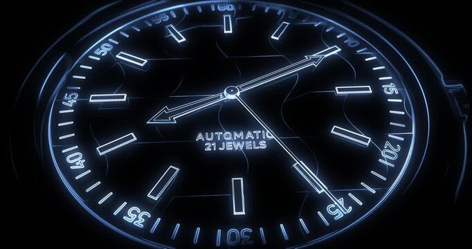 Blueprint luxury mechanical 3D watch wireframe model animation.