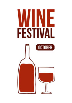 Wine Festival Poster Templates Set, Hand Drawn Minimalist Vector Design Featuring Red Wine Bottle, Wine Glasses, and Tasting Event Typography on White Background