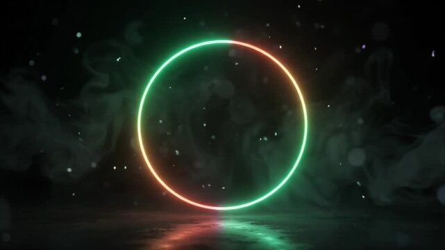Neon circle frame loop animation background with video loop three neon circles different colors futuristic colorful gradient abstract glowing digital graphic element with Motion