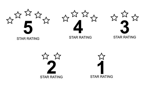 Star rating icons from five to one, customer review scale and satisfaction symbols for feedback, ranking and evaluation design