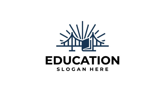 Minimalist education logo design featuring a bridge and open book concept.