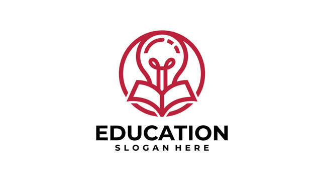 Minimalist education logo design featuring a lightbulb and open book icon.