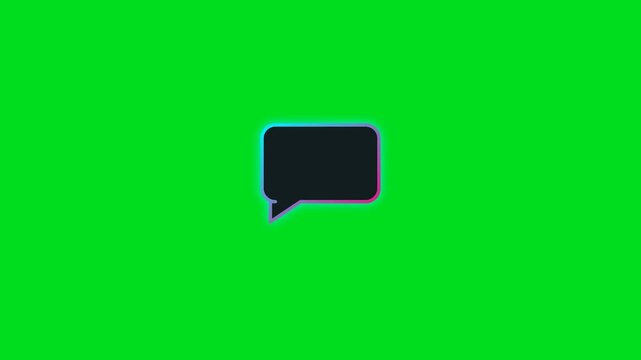 Minimalist speech bubble icon with a glowing gradient border on green screen