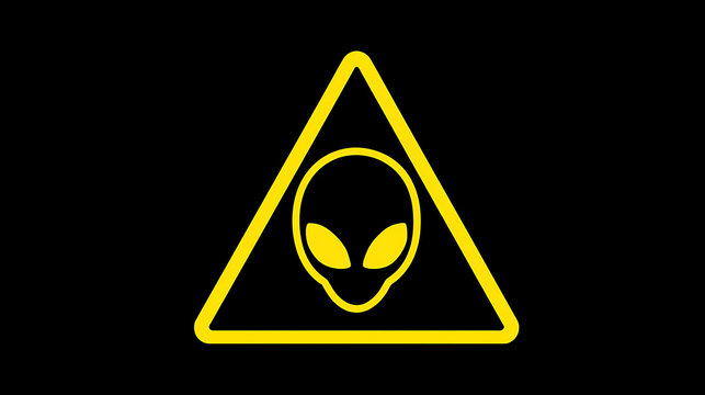 Yellow alien face inside glowing triangle symbol on dark background