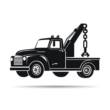 Classic tow truck with extended hook arm ready for service
