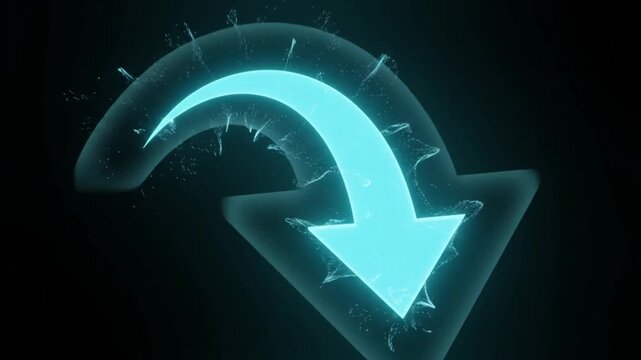 Animated arrow pointing with video glowing blue arrow animation pointing downwards background direction pointer graphic symbol motion light icon neon dark