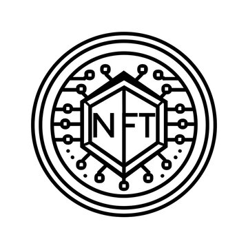 Modern black and white NFT digital token icon with circuit pattern