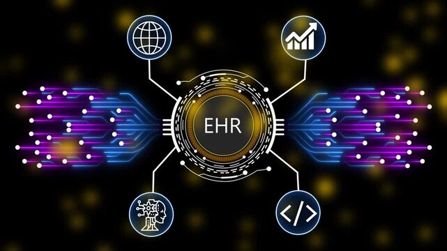 EHR Material Requirements Planning and AI Powered Manufacturing Management Digital Network Animation. 4k animation 