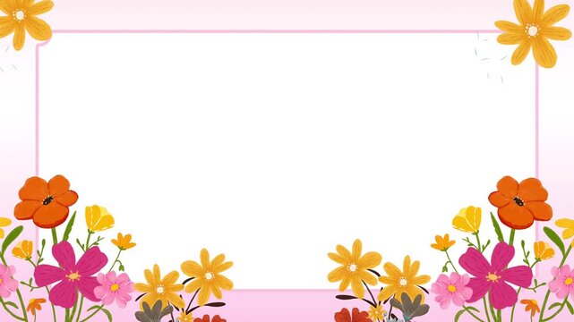 Animated floral frame background with cute flowers. Watercolor floral for wedding background with botanical frame in 4K.