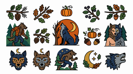 Obraz premium Werewolf and autumn forest illustrations collection