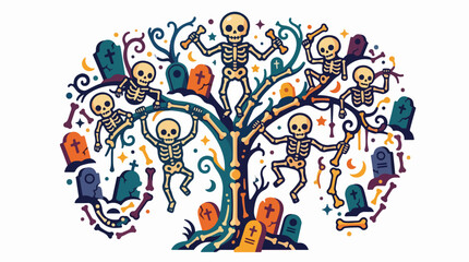 Obraz premium Halloween skeletons dancing around a spooky tree