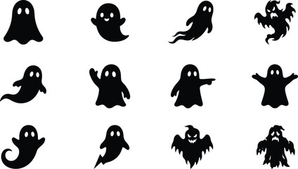 Fototapeta premium Set of twelve spooky ghost silhouettes for creative halloween party decorations and festive seasonal graphic design projects