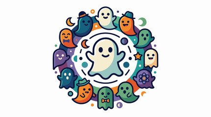 Naklejka premium Colorful cartoon ghosts in a circle formation