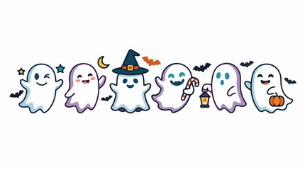 Fototapeta premium Cute Halloween Ghost Characters Celebrating