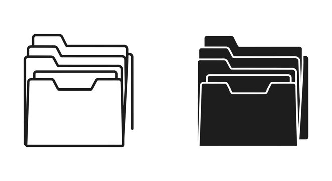 Stacked folders icon set in black and white