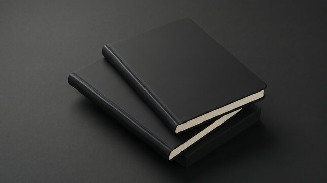 Two Black Hardcover Notebooks Stacked on Dark Background for Writing, Journaling, Office, School and Business